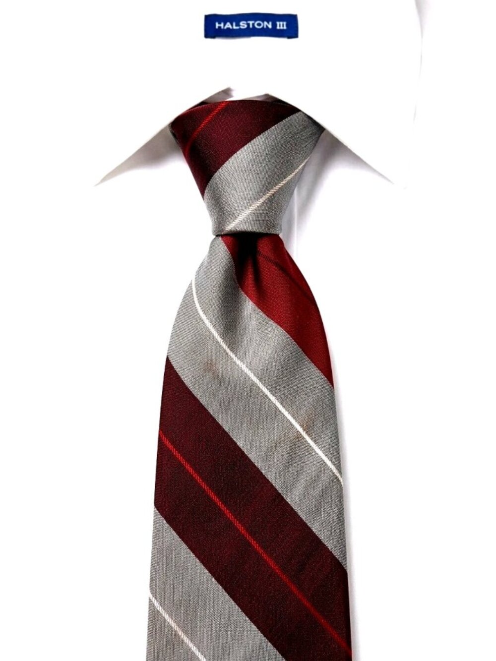 Halston III Vtg 1980s Striped Regimental Textured Metallic Shimmery Silk Tie USA - Picture 1 of 8